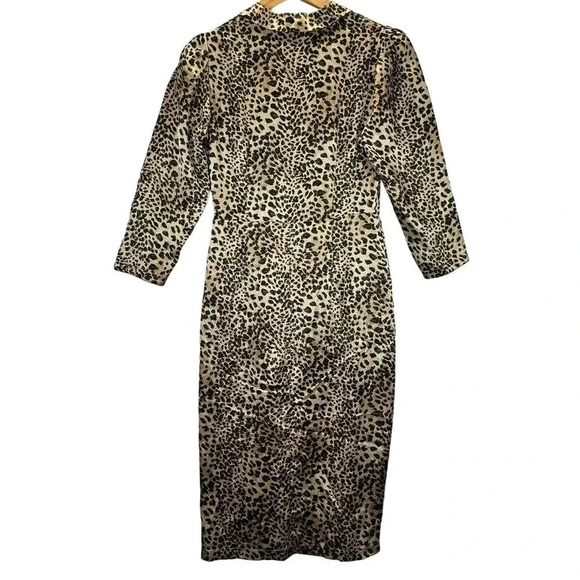 NWT Rebecca Taylor Lynx Tie Silk Leopard Print Satin Long Sleeve Dress Size 0 - Picture 3 of 8